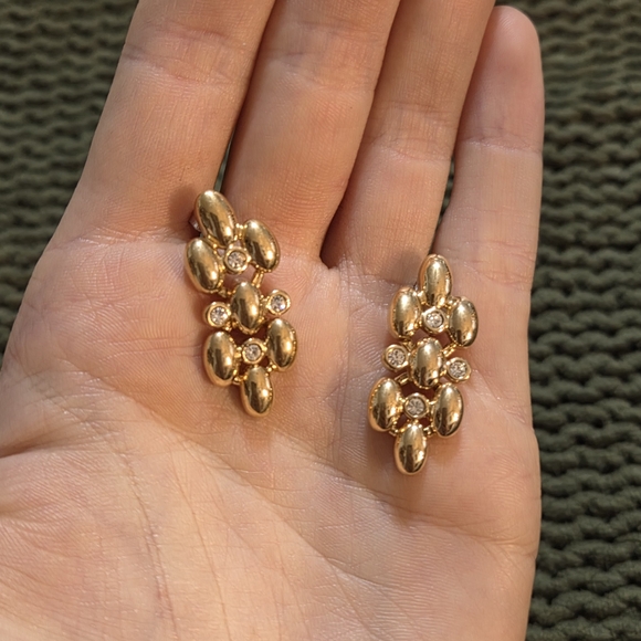 Napier Vintage Gold Tone Clear Rinestone Studded Stud Dangle Earrings - Picture 2 of 4